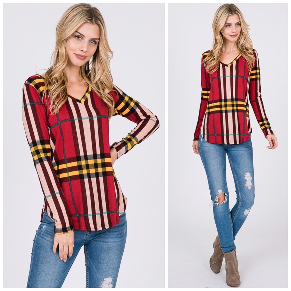❤️LAST 1! 😊Stunning Red/Blush Plaid Tunic - Picture 1 of 5